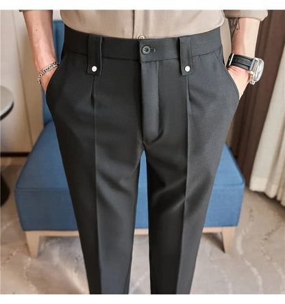 Mens Suit Pants 2026 Spring New British Style Elastic Waist Solid Casual Formal Dress Pants Slim Fit Trousers for Men Clothing