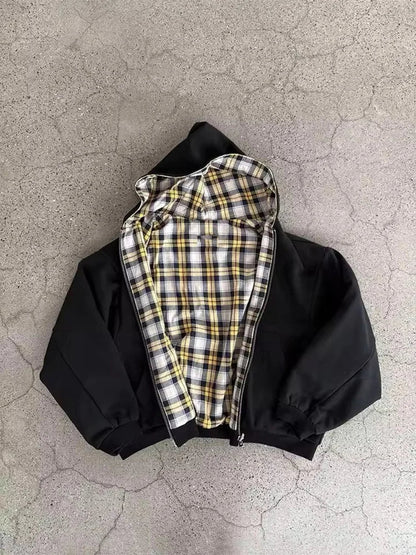 Winter Casual Plaid Print Hoodie Women's Warm Zip-Up Double-Sided Wear Sweatshirt Female Fashion Trendy Loose Hooded 2025 New