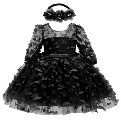 Kids Girl Princess Dress Toddler Long Sleeve Birthday Party Costume Butterfly Design Baby Girl Dress Summer Gauze Children Dress