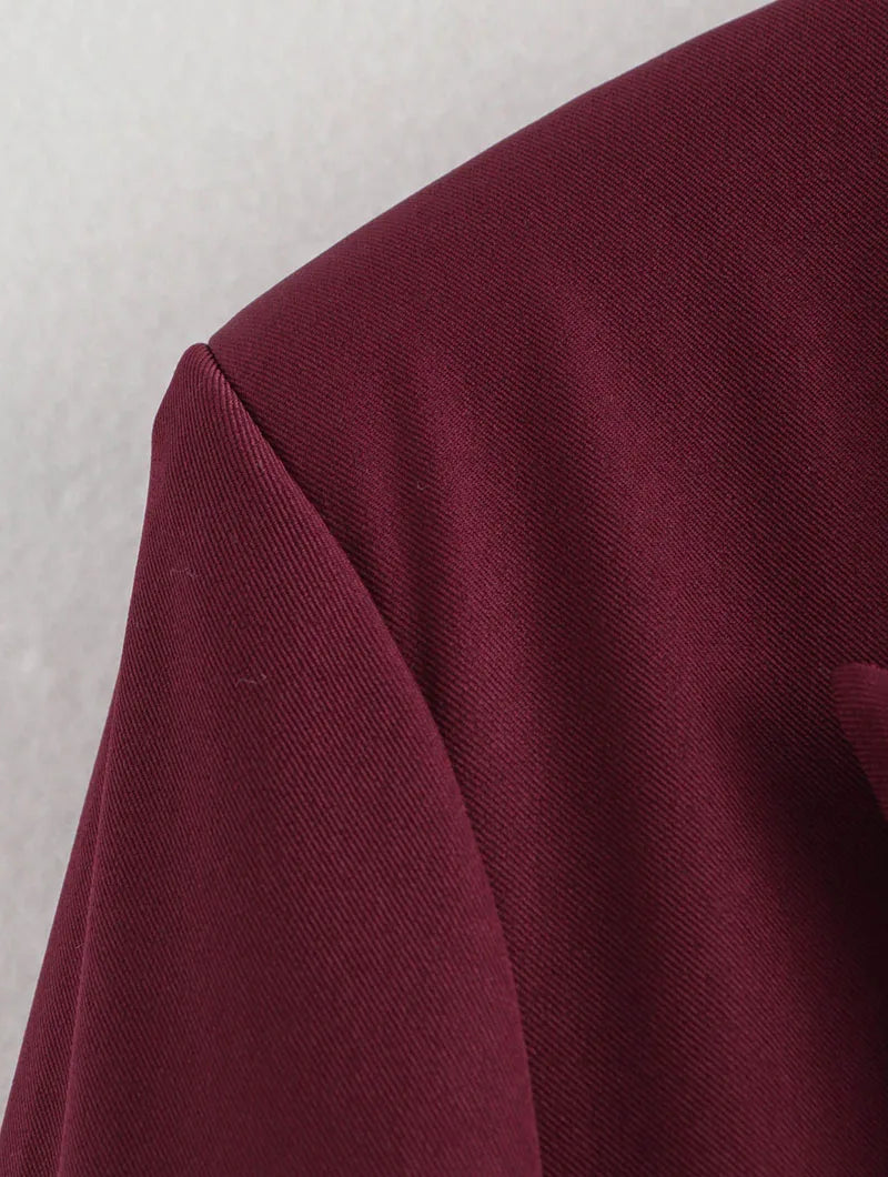 Vintage Wine Red Blazer Jacket Women Fashion Double-Breasted Long Sleeve Suit Jackets Female 2026 New Spring Lapel Office Coat