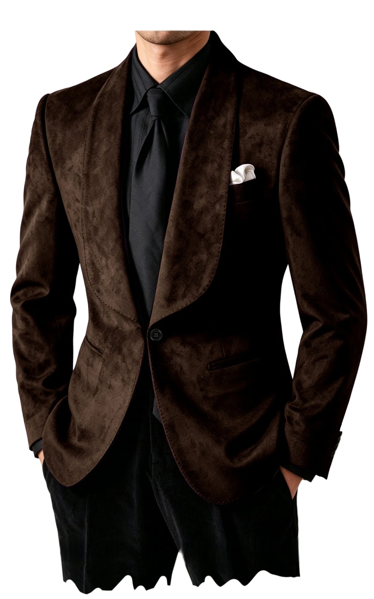 Men Suede Shawl Lapel Tuxedo Blazer Slim Fit One Button Formal Suit Jacket For Wedding Party Dinner Occasions