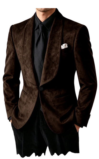 Men Suede Shawl Lapel Tuxedo Blazer Slim Fit One Button Formal Suit Jacket For Wedding Party Dinner Occasions