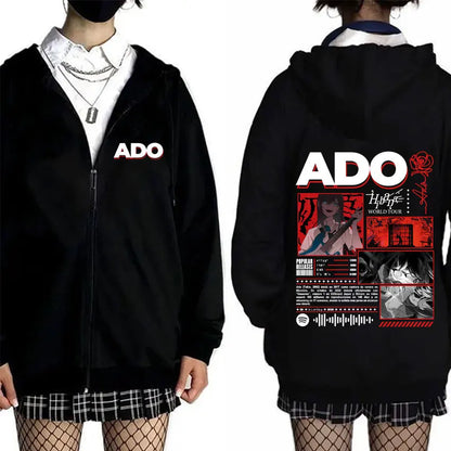 Ado World Tour 2025 Hibana Zipper Hoodie Men Women Clothing Fashion Japanese Style Streetwear Unisex Casual Fleece Zip Up Jacket