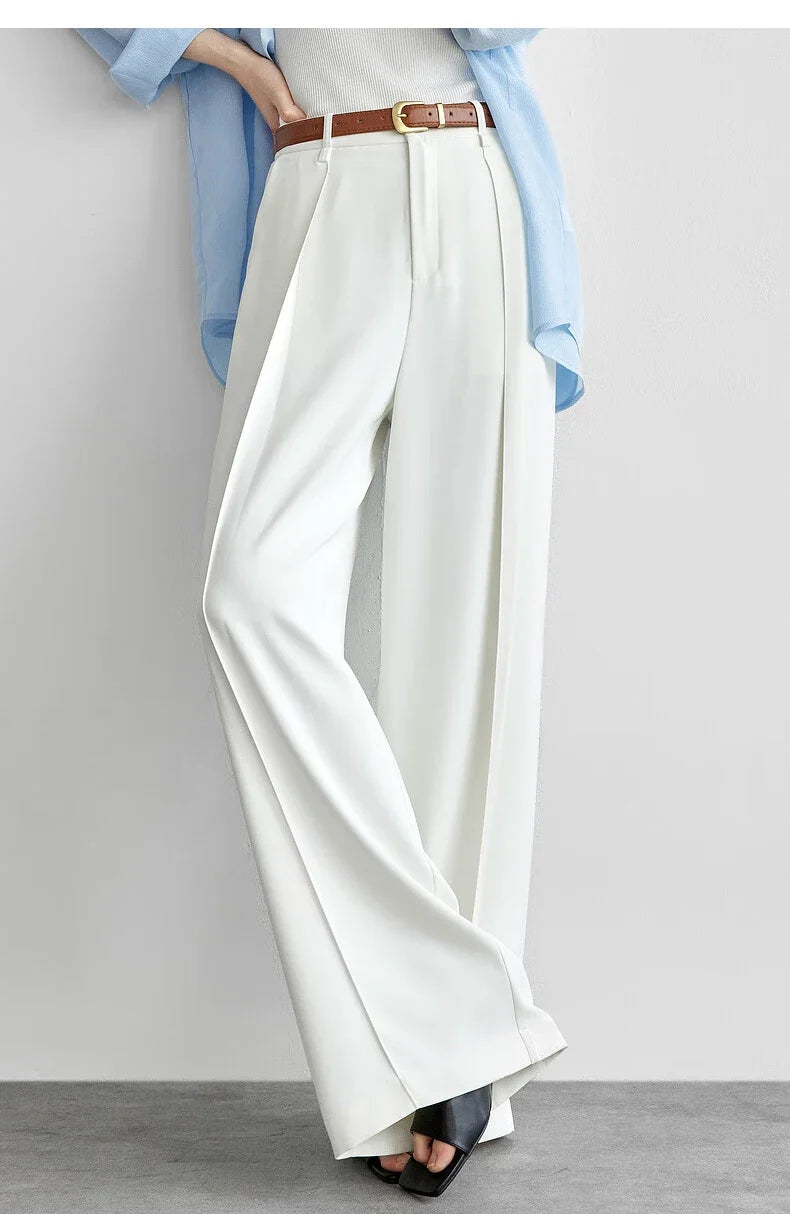 Women's Tailored Trousers Formal Solid High-waist Folds Twill Workwear Pockets Full-length Pants 2026 Spring 151K57704