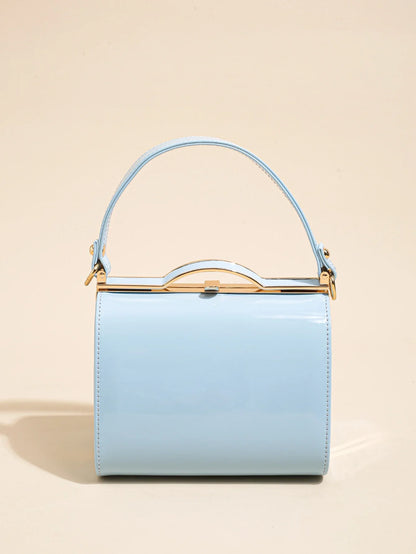 Highlight Cute Simple Patent Leather Pearlescent Leather Handheld Hard Shell Clip Dinner Bag