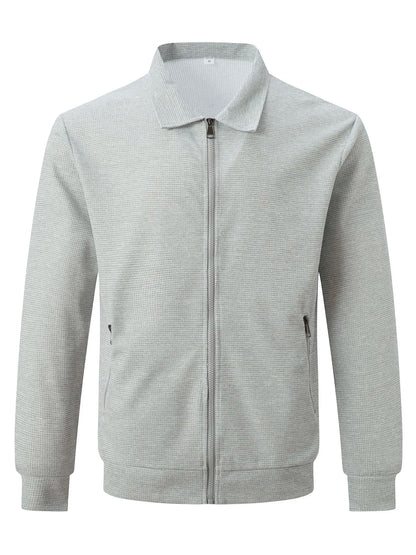 Men's Slim-fit Cardigan Solid-color Lapel Waffle Texture Zipper Pocket Casual Spring/Autumn 2025 Fashion