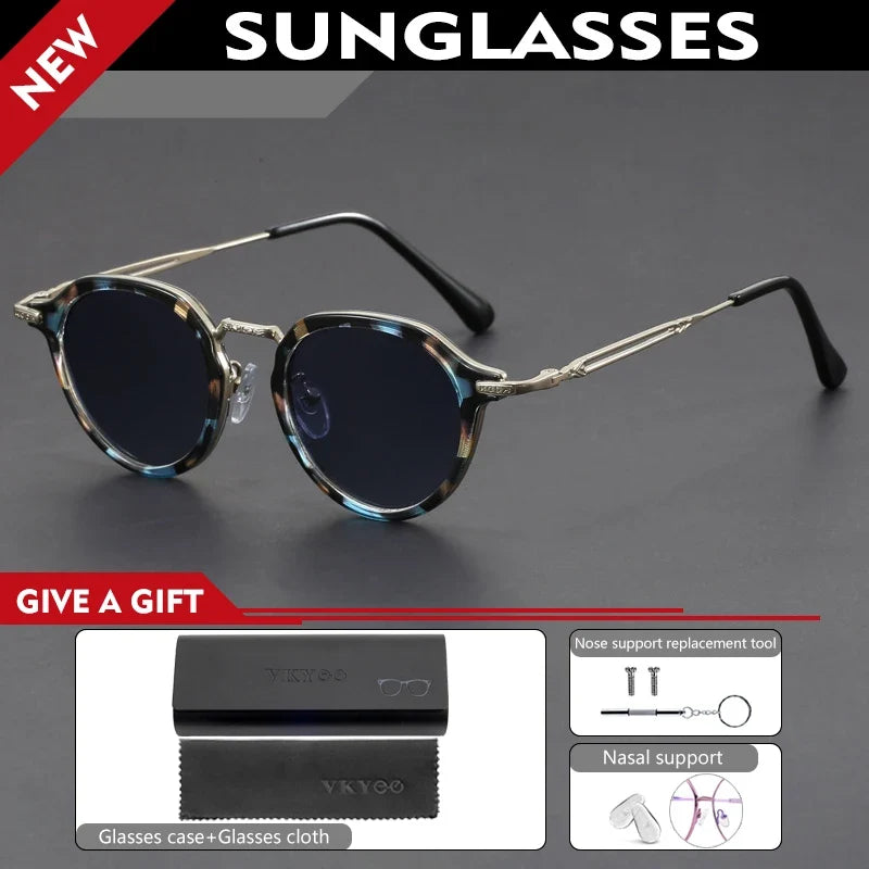Retro Geometric Round Frame Simple Design UV Protection Men Women Polarized Sunglasses Customizable Prescription 1061