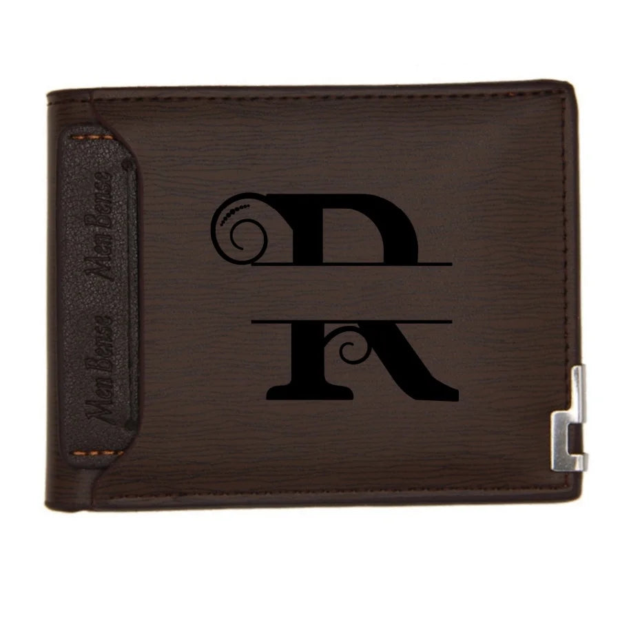 Personalized Wallet for Men Custom Wallets for Men Engraved Letter Name Leather Wallet Bifold Custom Gifts for Dad/Husband