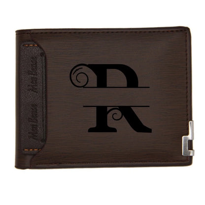 Personalized Wallet for Men Custom Wallets for Men Engraved Letter Name Leather Wallet Bifold Custom Gifts for Dad/Husband