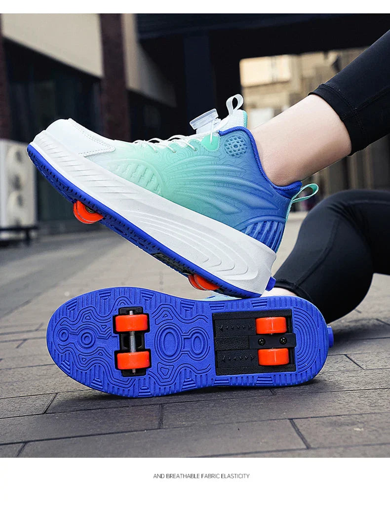 New Glow-in-the-dark Rotary Roller Skates Girls Invisible Four-wheel Retractable Walk-on Shoes Boy for Students Sizes 29-41