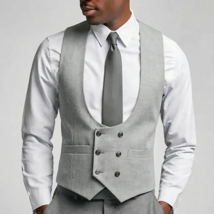 Men Vest Gray Solid Double Breasted Waistcoat For Wedding Groom Banquet Party Business Work Office Casual Daily Men Suit Vest
