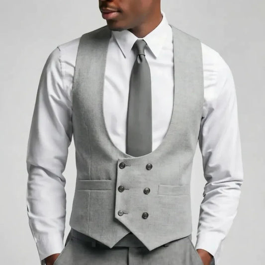 Men Vest Gray Solid Double Breasted Waistcoat For Wedding Groom Banquet Party Business Work Office Casual Daily Men Suit Vest