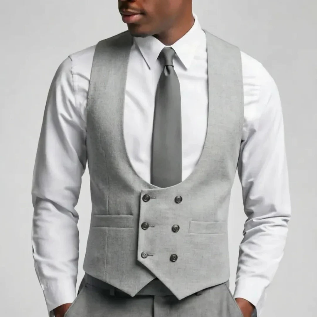 Men Vest Gray Solid Double Breasted Waistcoat For Wedding Groom Banquet Party Business Work Office Casual Daily Men Suit Vest