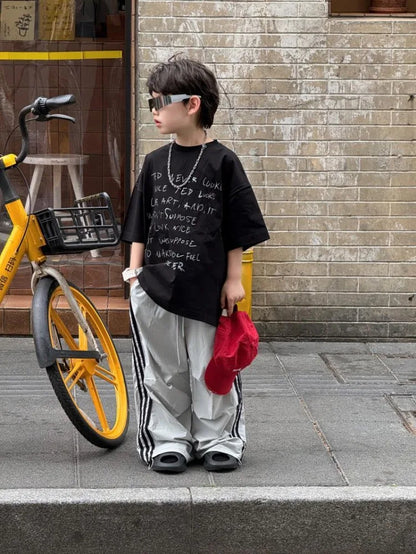 2026 Summer New Korean Style Handsome Baby Boy Letter Print Casual Short Sleeve T-Shirt