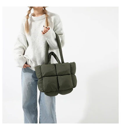Fashion Soft Puffer Tote Bag Designer Quilted Women Shoulder Bags Nylon Padded Lady Handbags Down Cotton Warm Winter Shopper Bag