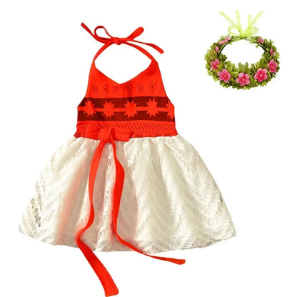Girls Party Dresses Halloween Girls Little Moana Dress for Beach Summer Outfit Carnival Costumes Party Princess Vaiana Dress