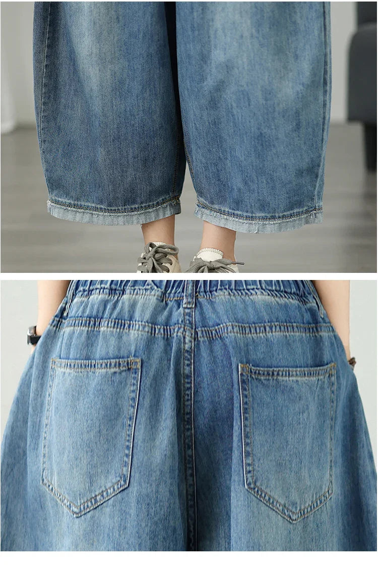Casual High Waist Wide Leg Jeans Women's Loose Fit Slimming Summer Thin Sle Lantern Pants  Lyocell Fabric Water Wa
