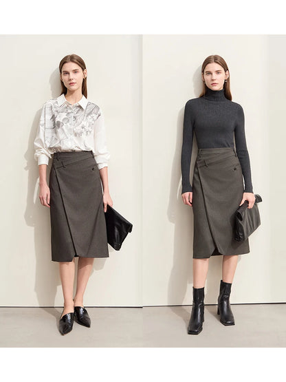 Minimalism 2024 Autumn Skirts for Women New Commuter Intellectual One-piece Wrap A-line Solid Slim Blazer Skirt 12443019