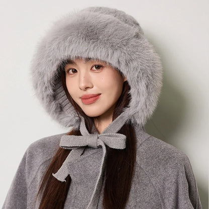 Knitted Hat New Thick Warm Winter Russian Hat Women Windproof Fluffy Fur Hat Lady Skullies Beanies Female Ski Earflap Cap