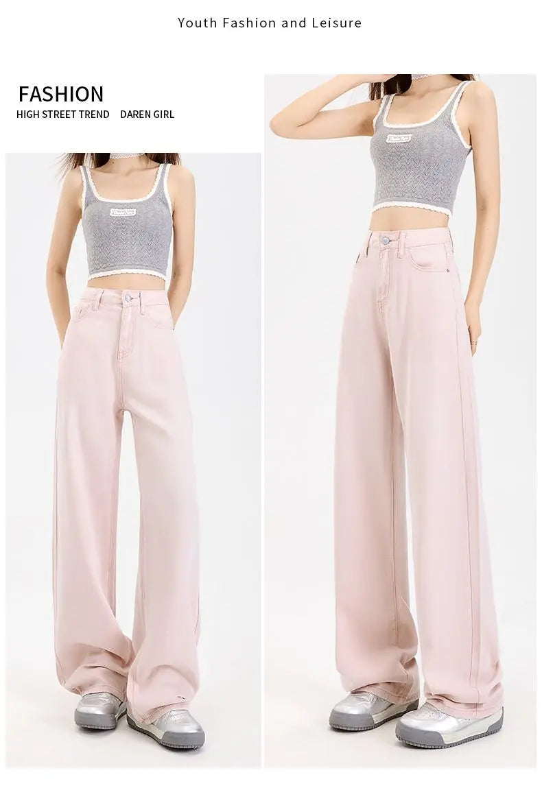 Woman Jeans 100% Lyocell Breathable Denim Wide Leg Towel Sweep drape loose 2025 Summer ice silk Baggy Famale Denim Pants 5 Color
