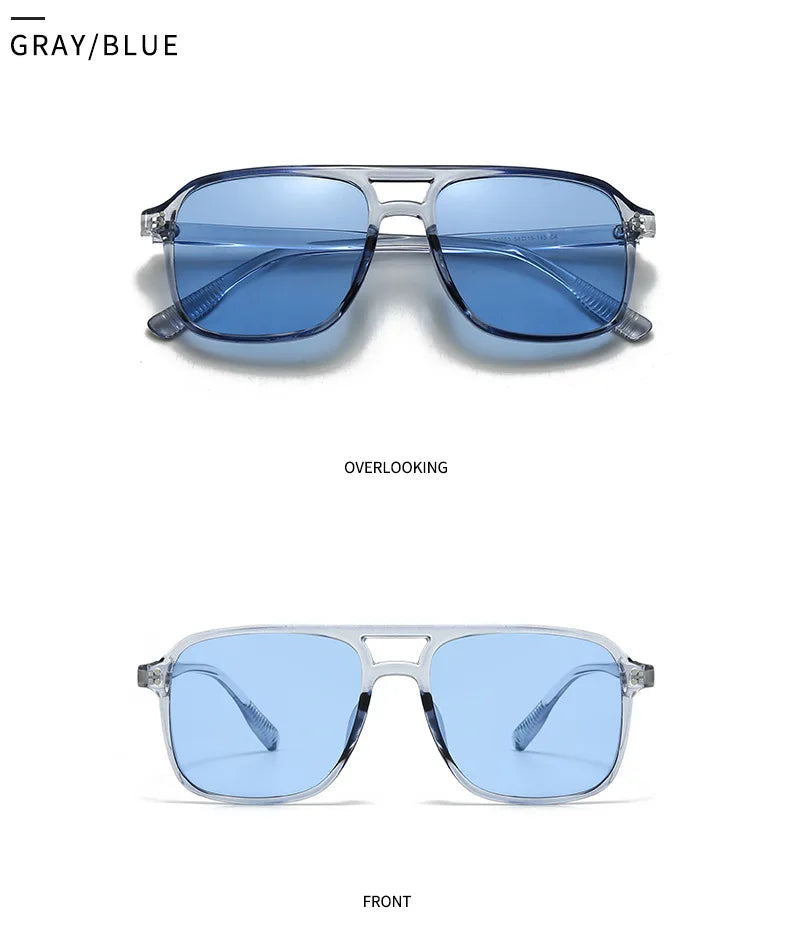2026 Ins Retro Double Bridge Square Women Sunglasses Fashion Leopard Print Gradient Lenses Men Trend Gafas De Sol UV400