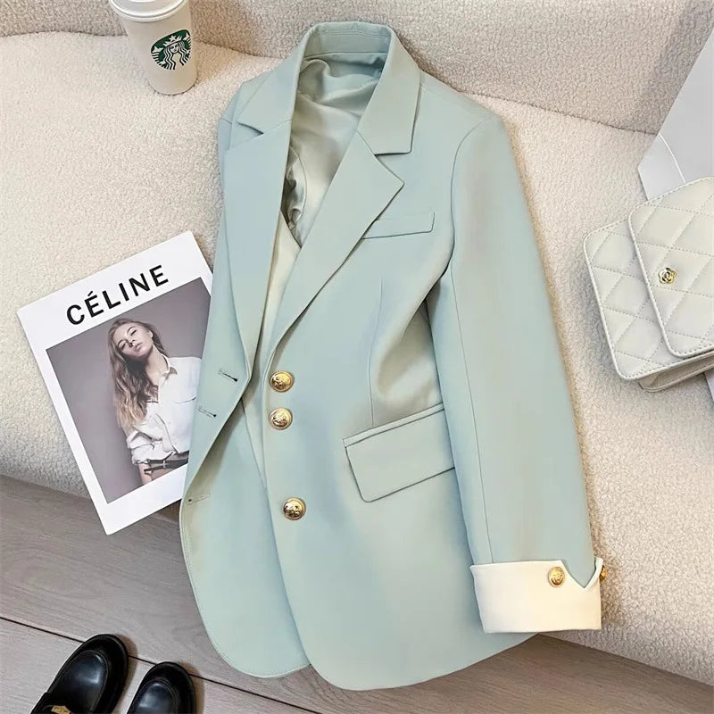 2026 New Temperament Commuting Suit Jacket Spring Autumn Women Blazers Notched Lapel Lined Design Sense Lady Suit Coats Trend