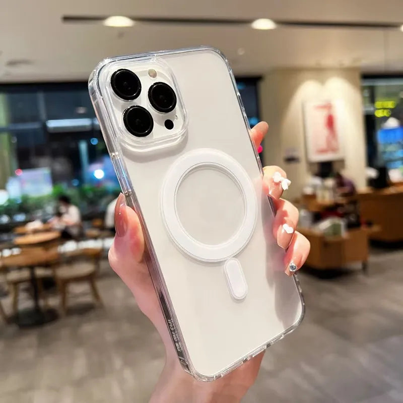جراب شفاف مغناطيسي Magsafe للشحن اللاسلكي مع رسوم متحركة لهاتف iPhone 17 Air 16 15 14 13 12 11 Plus Mini Pro Max غطاء مع صندوق