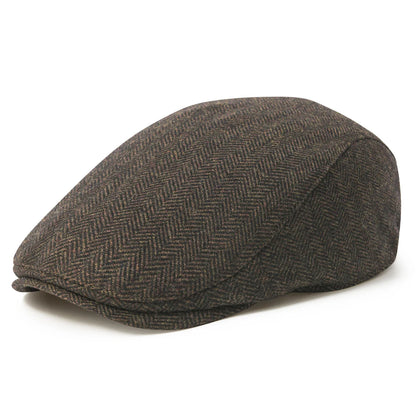 Men's Herringbone Flat Ivy Newsboy Hat Wool Blend Gatsby Cabbie Cap Winter Outdoor Hunting Cap
