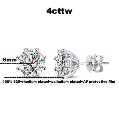 2ct Round Cut D Color Moissanite Earring Studs for Women 100% 925 Sterling Silver Lab Diamond Ear Stud White Gold Plated