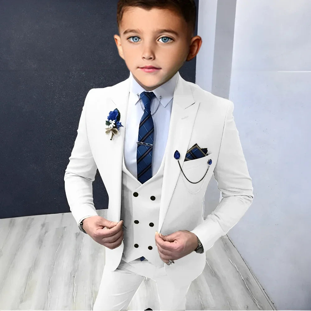 Formal Peak Lapel Suit Set 3 Pieces For Kids Perfirmance Outfit Host Costumes,Handsome Elegant Boys Slim Fit Suits Party Tuxedo