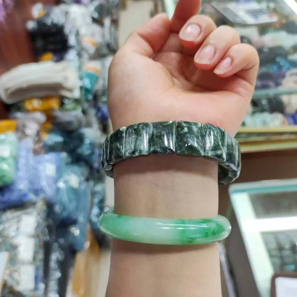Russian Seraphinite (Clinochlore) Beads Elastic Bracelet Natural Gemstone Jewelry Bangle for Women for Men for Gift Wholesale !