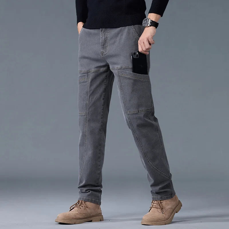 Fashion Print Six-Pocket Jeans Small Straight Cut Style Men's Casual Comfortable Fit Clothing