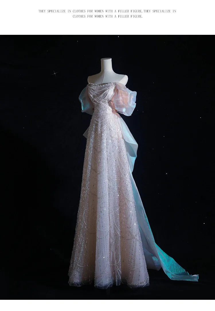 Luxury Elegant Beaded Evening Dresses 2025 New Shoulder Sequins Fishtail Dress Graduation Prom Wedding Dress Engagement Dress