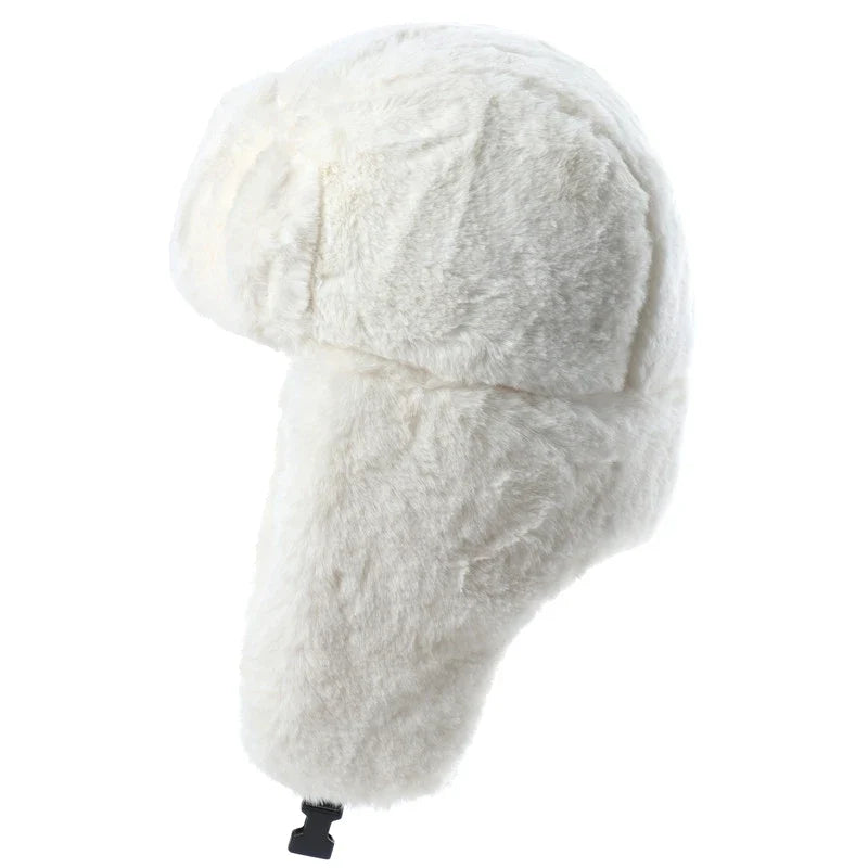 Winter Women Soviet Badge Bomber Hat Warm Faux Rabbit Fur Pilot Ushanka Windproof Thermal Earflap Hats For Men Ski Caps