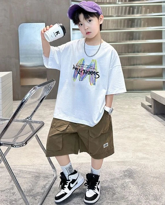 Printing Clothes for Boy Summer Set 2025 New Children's Clothing Boys Kids Top Bottom Elementary Student Men's T-shirts Korean