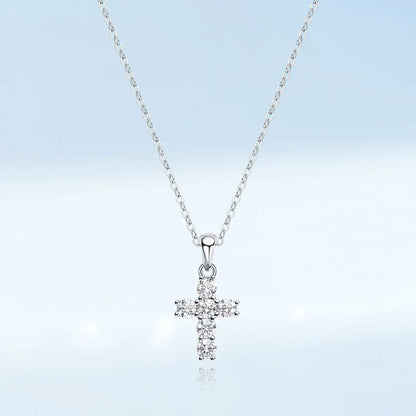 100% Real 0.6ct Moissanite Jesus Cross Pendant Necklace for Women Party S925 Sterling Silver Diamond Chain Necklaces Gift