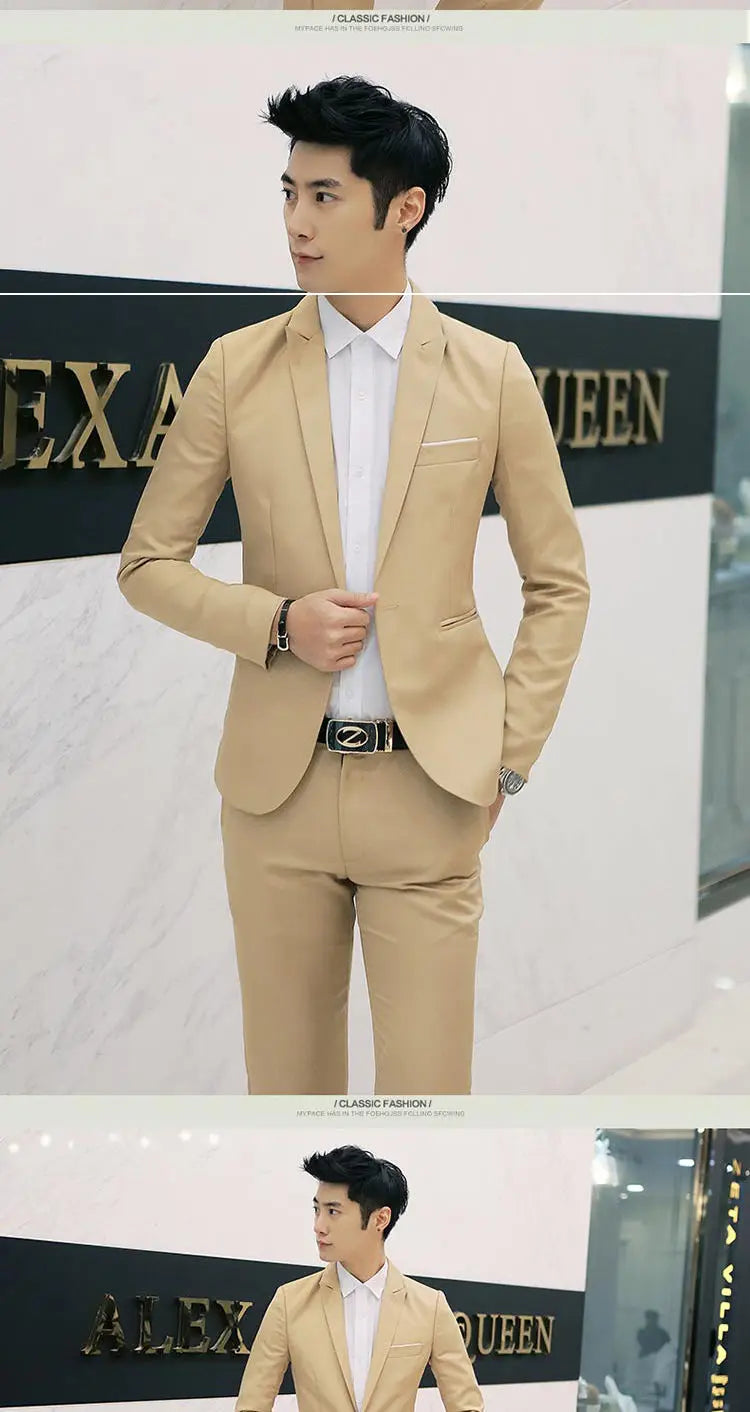 Summer Men's Casual Suit Fashion Business Office Trendy Non-ironing Anti-wrinkle Suit Jacket Solid Color Slim Fit Men's Suit