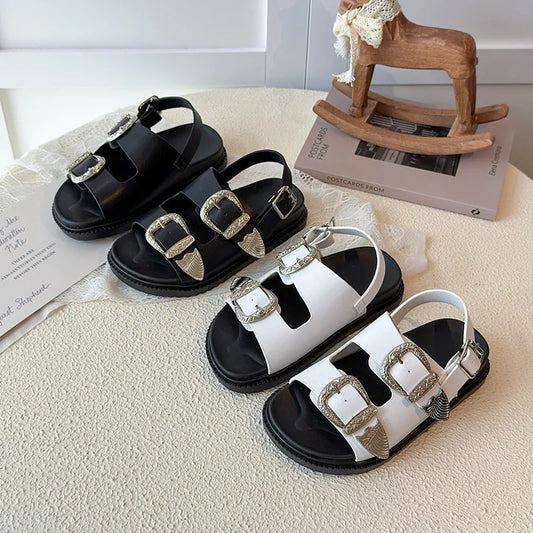 Children Sandals for Girls 2025 Summer New Fashion Korean Style Soft Bottom Anti-slippery Versatile Princess Outside Beach Shoes
