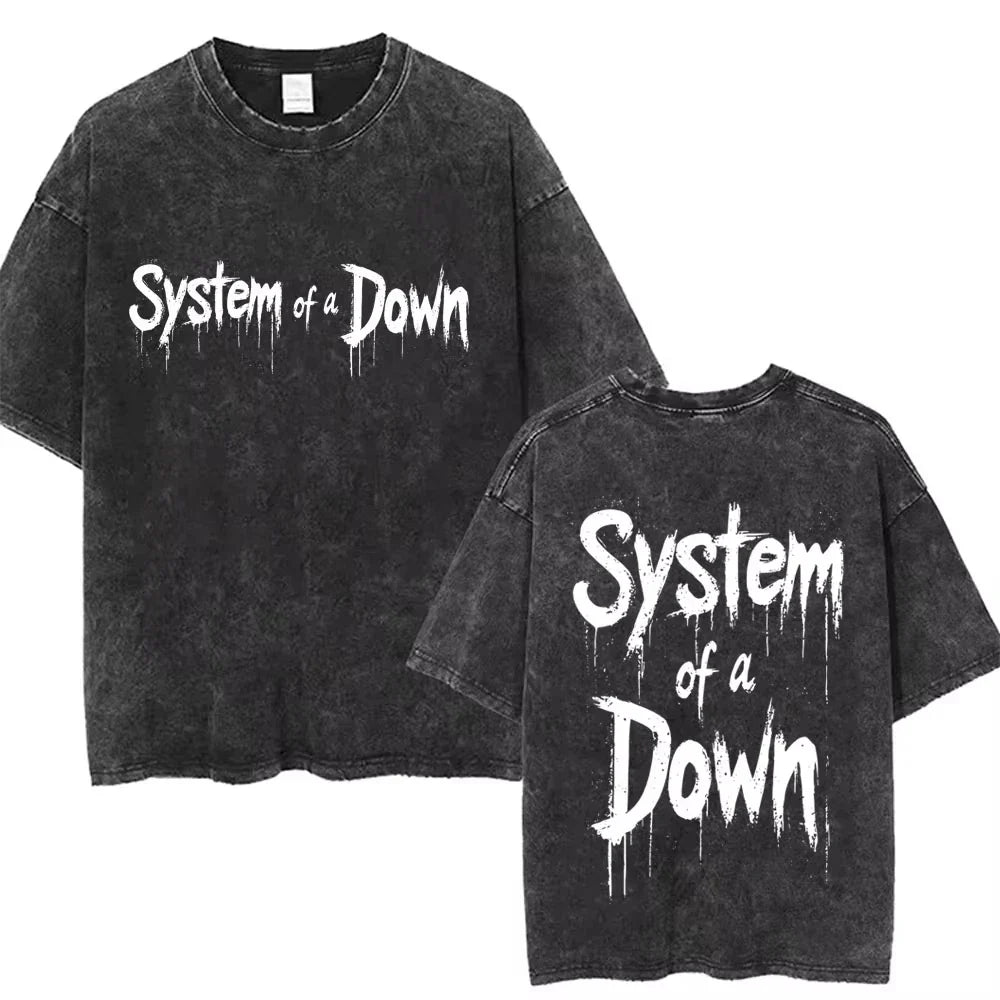 System of A Down Toxicity Album Graphic Washed T-shirts Men Women Rock Oversized T Shirt Male Vintage Alternative Metal T-shirts