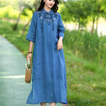 Embroidery Ethnic Style Fashion Clothes Vintage Cotton Linen Streetwear Harajuku Chinese Style Summer Dress for Women Clothing