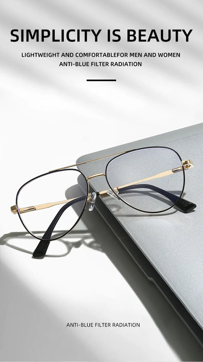 Double Bridge Anti-Blue Light Reading Glasses Men's Metal Pilot Style Leisure Travel Customized Prescription Myopia RS6912