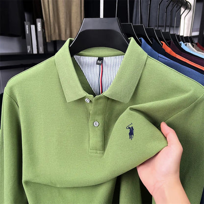 High end brand 100% cotton long sleeve polo shirt fashion luxury pony embroidery business casual comfort new Paul men's T-shirt
