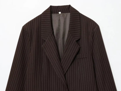 Fall/Winter 2025 New  Women's Street Fashion oversized pinstripe shoulder-padded loose suit jacket for women