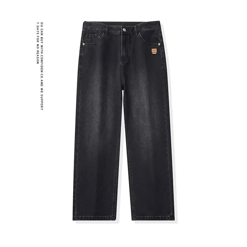 High Streets Spring Summer Men's Jeans American Retro Baggy Wide Leg Denim Pants Loose Solid Cotton Jeans Male Trendy Trousers