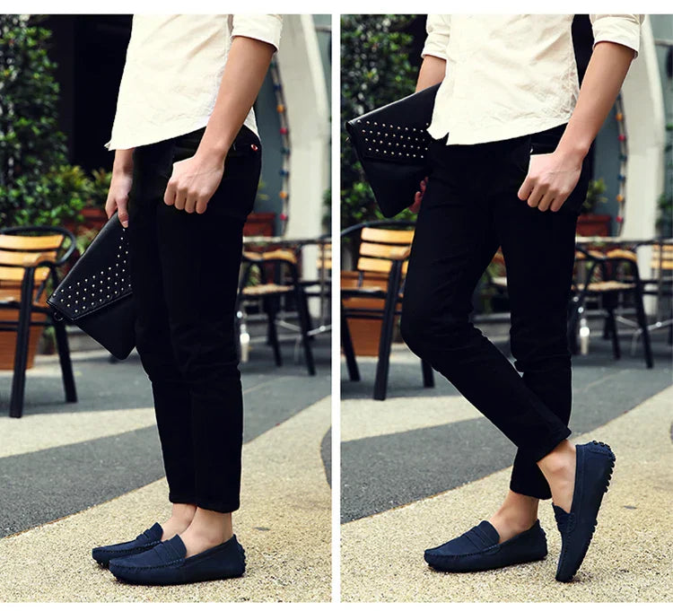 Men's Casual Fashion Genuine Leather Loafers Moccasins Slip-On Driving Shoes 38-50 Size Range Male Flats Comfort Footwear