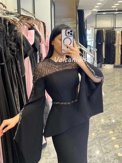 Customized High Quality Classic Jersey Beading Sequined Straight Scoop Neck Long Dresses Bespoke Occasion Dresses Exquisite