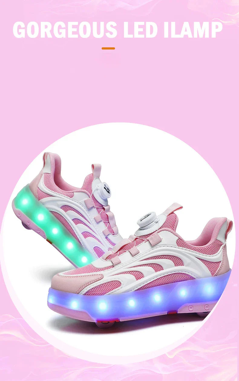New Kids Wheels Roller Skate Shoes Boys Girls Swivel Buckle LED Light Luminous rechargeable Outdoor Children's Casual Sneakers