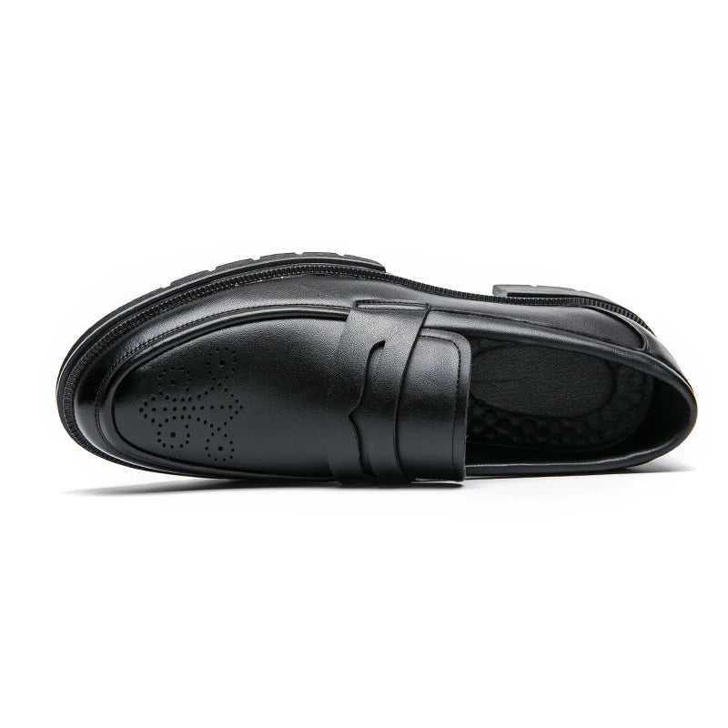 Spring Luxury Thick soled Casual Shoes Men's Black Penny loafers men Brown Business Office Dress Shoes for Mentênis masculino