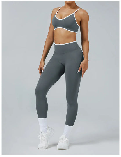 Women's Color Block Seamless High-Stretch Yoga Set, Butt Lifting Yoga Pants, Breathable Quick-Dry Active Workout Outfit