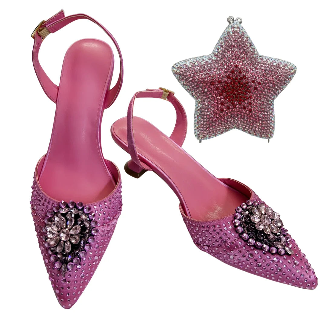Italian Designer Evening Shoes With Clutch Bag Set for African Wedding and Bridal Occasions Lace Embroidered Beads Women's Shoes